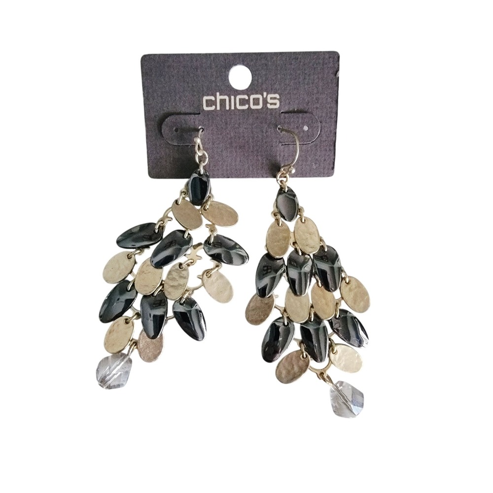 Chico's Dangle Drop Earrings Statement Chandelier‎ Earrings Gold Black NEW